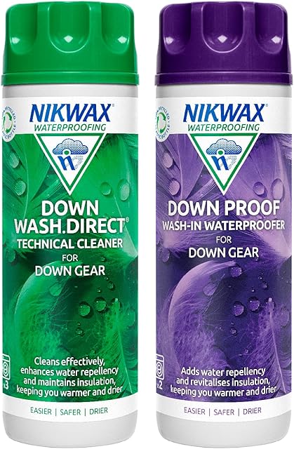 Nikwax Down Wash.Direct and Down Proof, for Cleaning and Waterproofing Down Clothing, Gear, Sleeping Bags, Twinpack, 2x 300ml