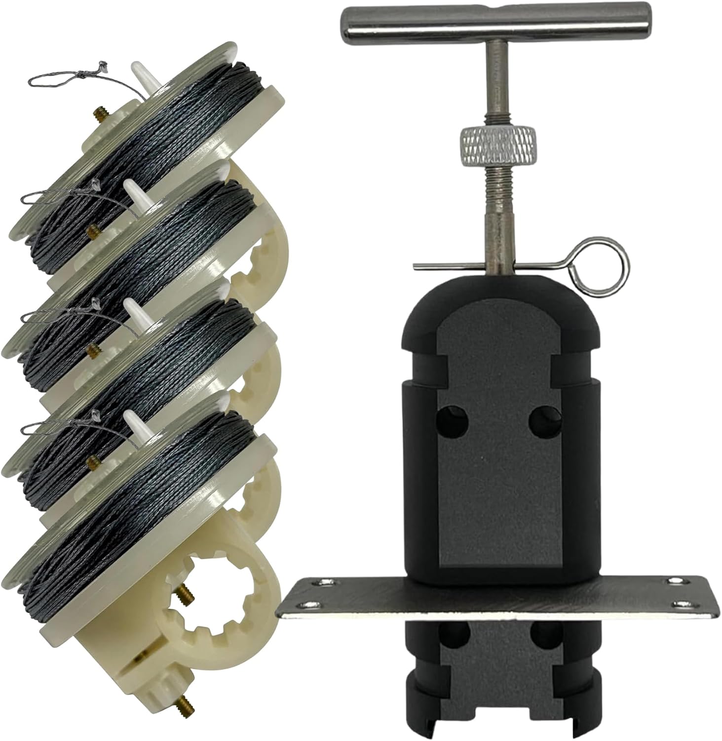 Trip Wire Reel And Trip Alarm Bundle Set - 12 Gauge QUAD 3.0-85 ft Kevlar Reusable 50 lb Reels - Perimeter Defense Device 360° Coverage Warning Security For Camping Safety (Black, 4 Pack Reel)