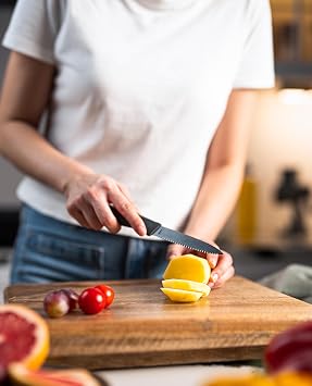 Zyliss Serrated Paring Knife German Stainless Steel Blade with Sustainable Wheat Straw NonSlip Handle Blade Guard Included Dishwasher Safe 3.9 inches - Gray