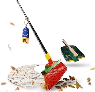 Novaliv Escoba para garras con mango de 30 cm, incluye recogedor para exteriores, cepillo especial de cerdas curvadas, color rojo y amarillo, ideal como escoba de jardín, escoba rascadora, escoba de