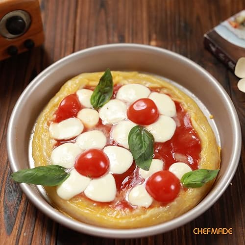 Miniatura 3 de CHEFMADE Bandeja para pizza, 7 pulgadas antiadherente para panqueques para hornear al horno (oro champán)