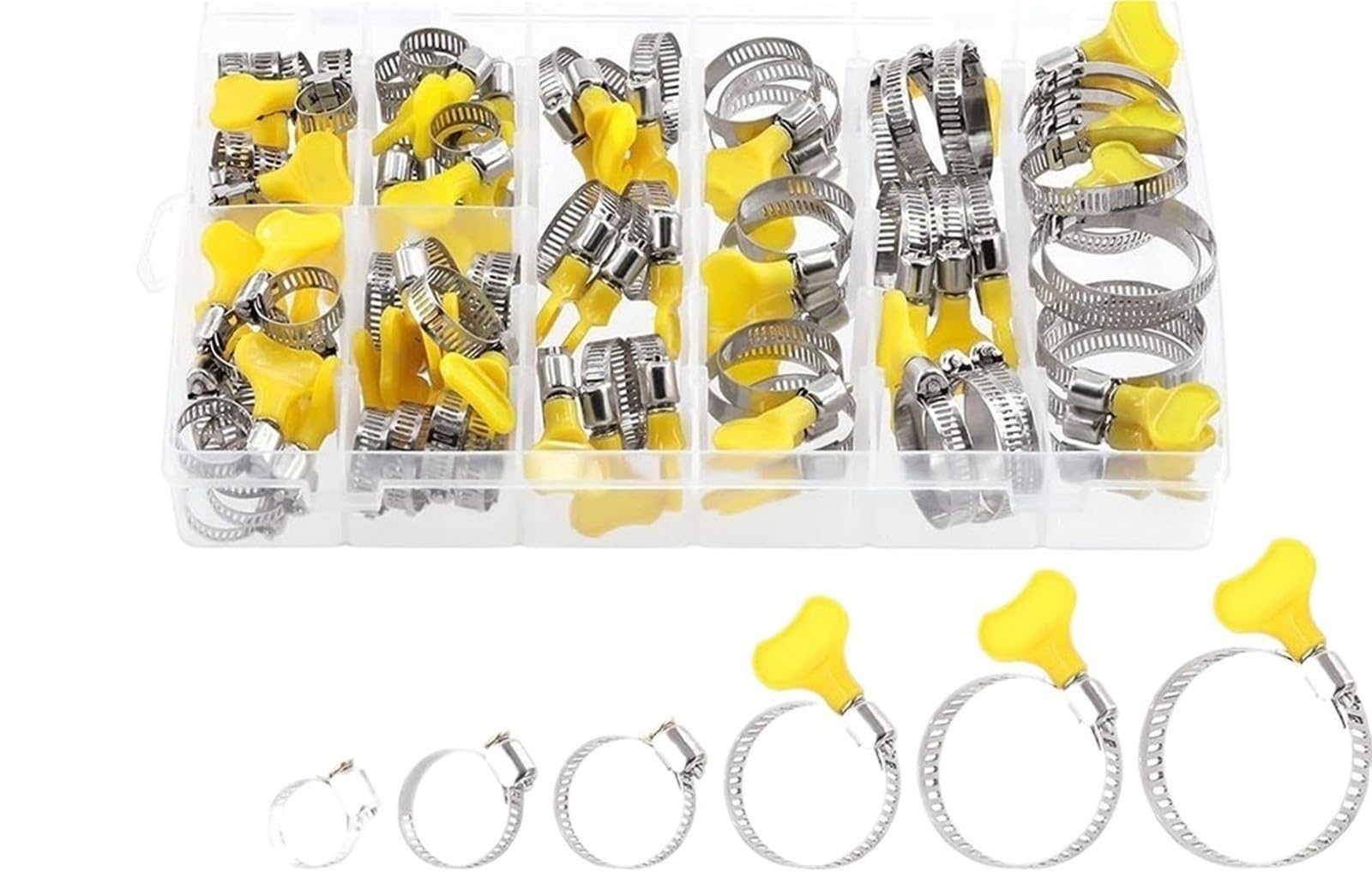 Colliers De Serrage En Acier Inoxydable Kit combiné de colliers de serrage réglables, série 8-44MM, 76 pièces, avec poignée en plastique