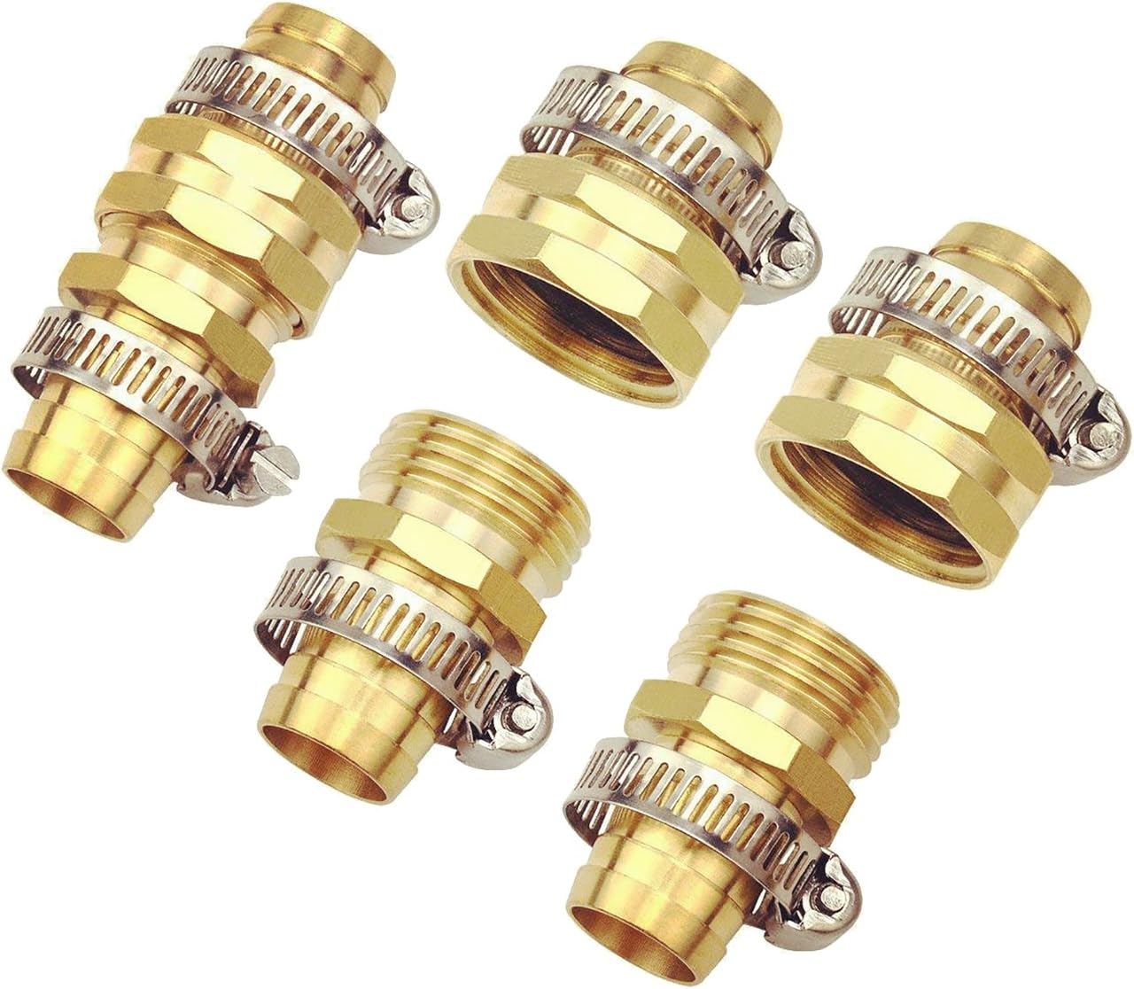 5/8" Garden Hose Repair Mender Male Female Repair Connector with Clamps 3 Sets