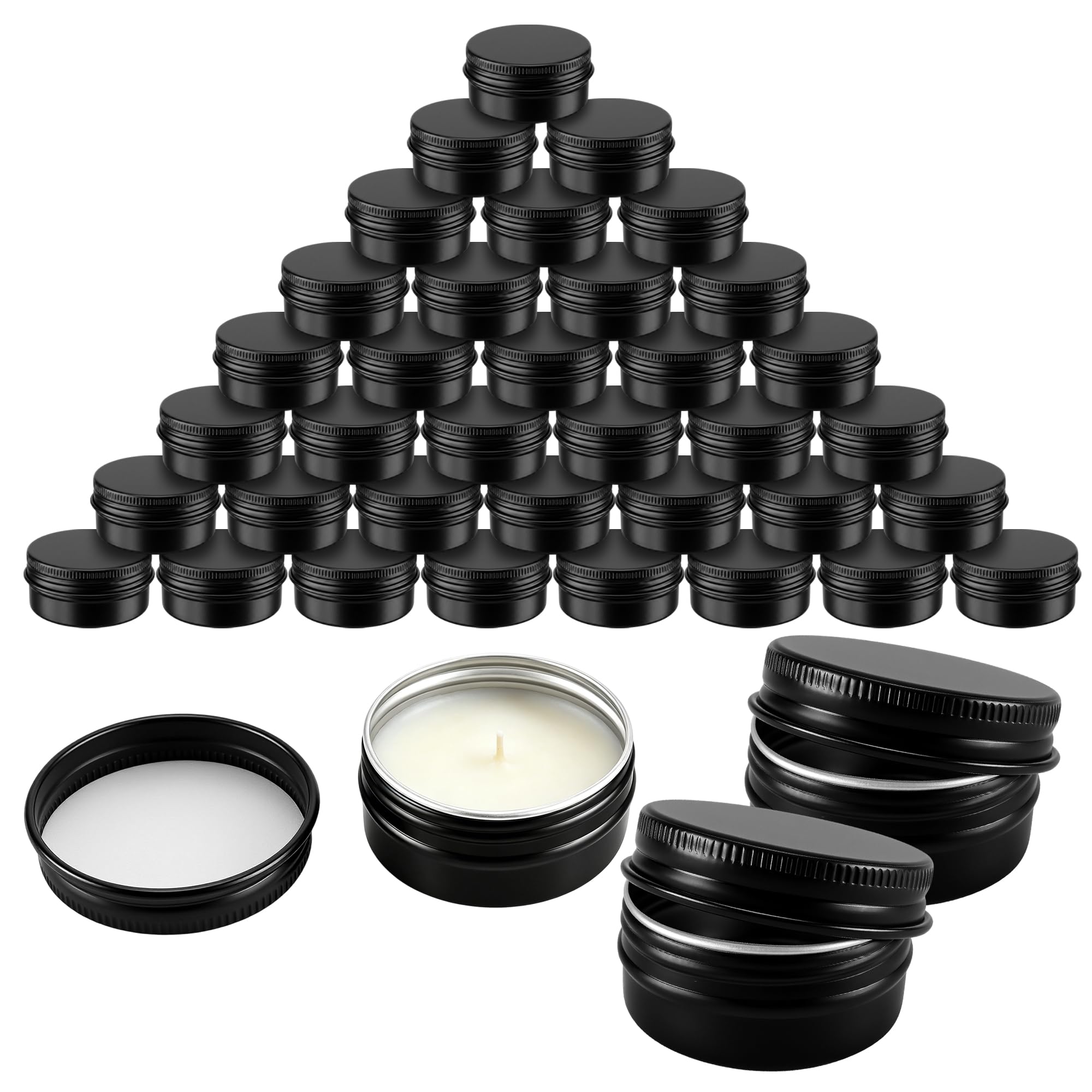 Tarros de aluminio para velas SOUJAP de 20 ml, latas de aluminio negro con rosca, pack de 40