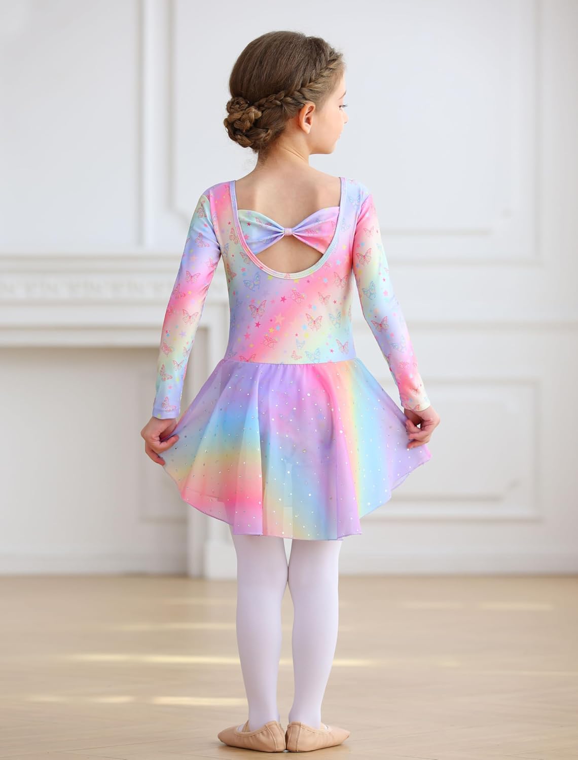 MdnMd Toddler Girls Ballet Dance Leotards Skirt Ballerina Ballet Outfit Dresses Camisole Puff Sleeve image 5