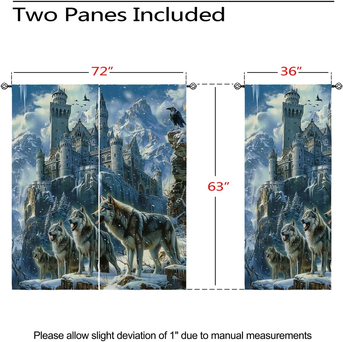Magic Castle Blackout Curtains for Girls Boy Home Decor, Wolf Wild Animal Mountain Winter Grommet Thermal Insulated Drapes Darkening Window Curtain for Bedroom Living Room, 72 x 63 Inch