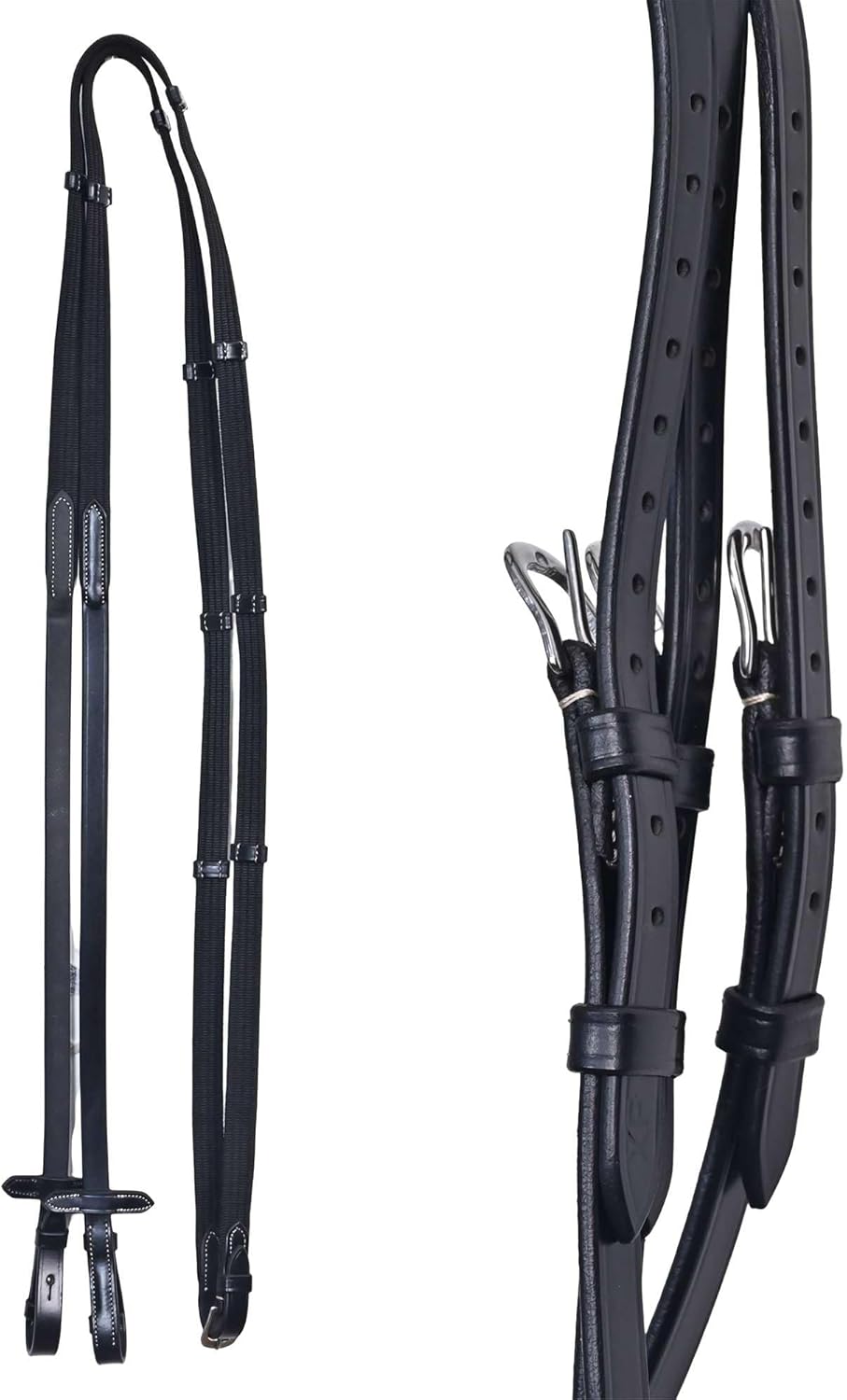 Western Leather Bitless Snaffle Bridle for Horses English Jumping Bridle with Browband,Removable Noseband, Rubber Reins, Headstall Equestrian Sports Accessories in Various Size Color Pattern