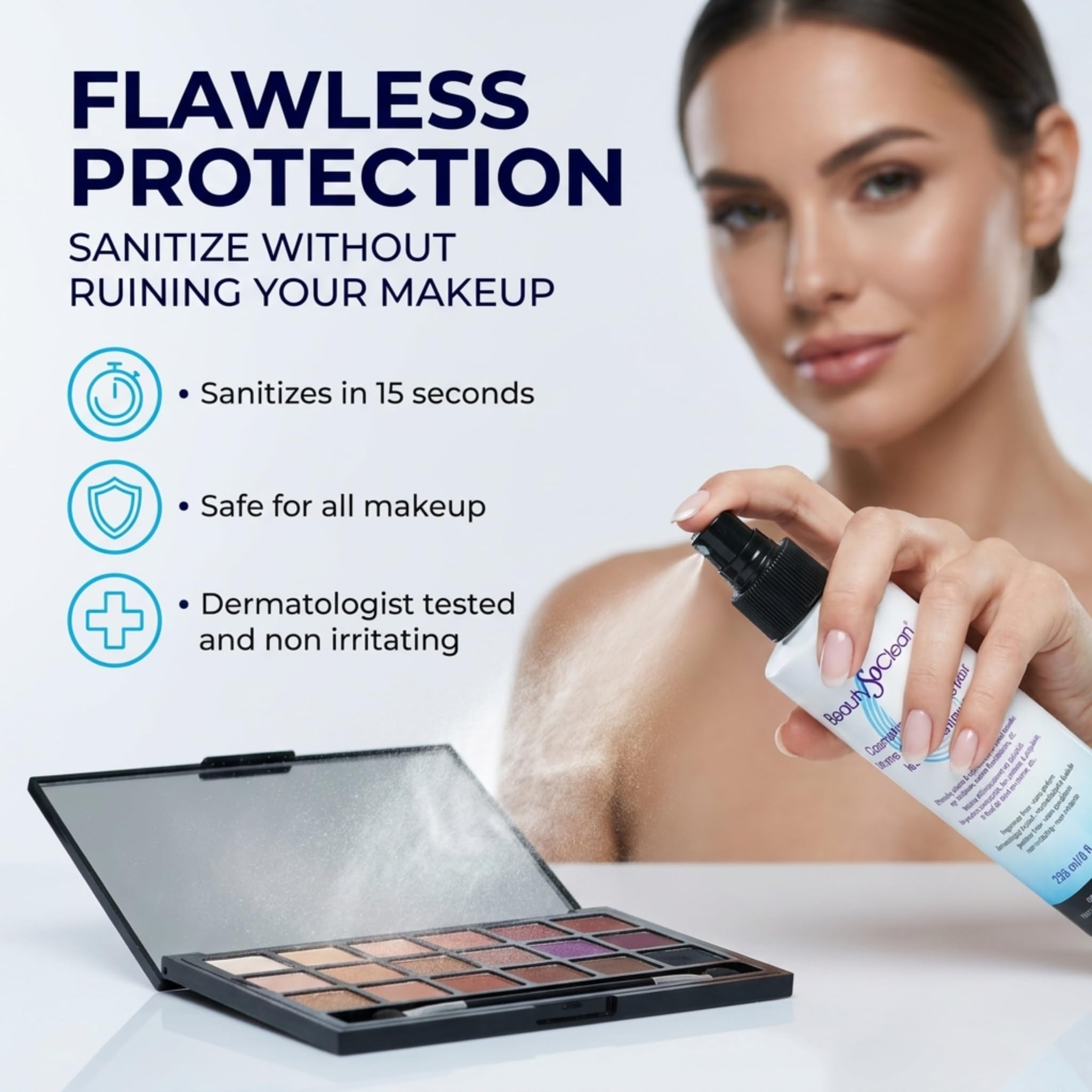 Beautysoclean Cosmetic Sanitizer Mist for Powder Makeup, 8 Fl Oz