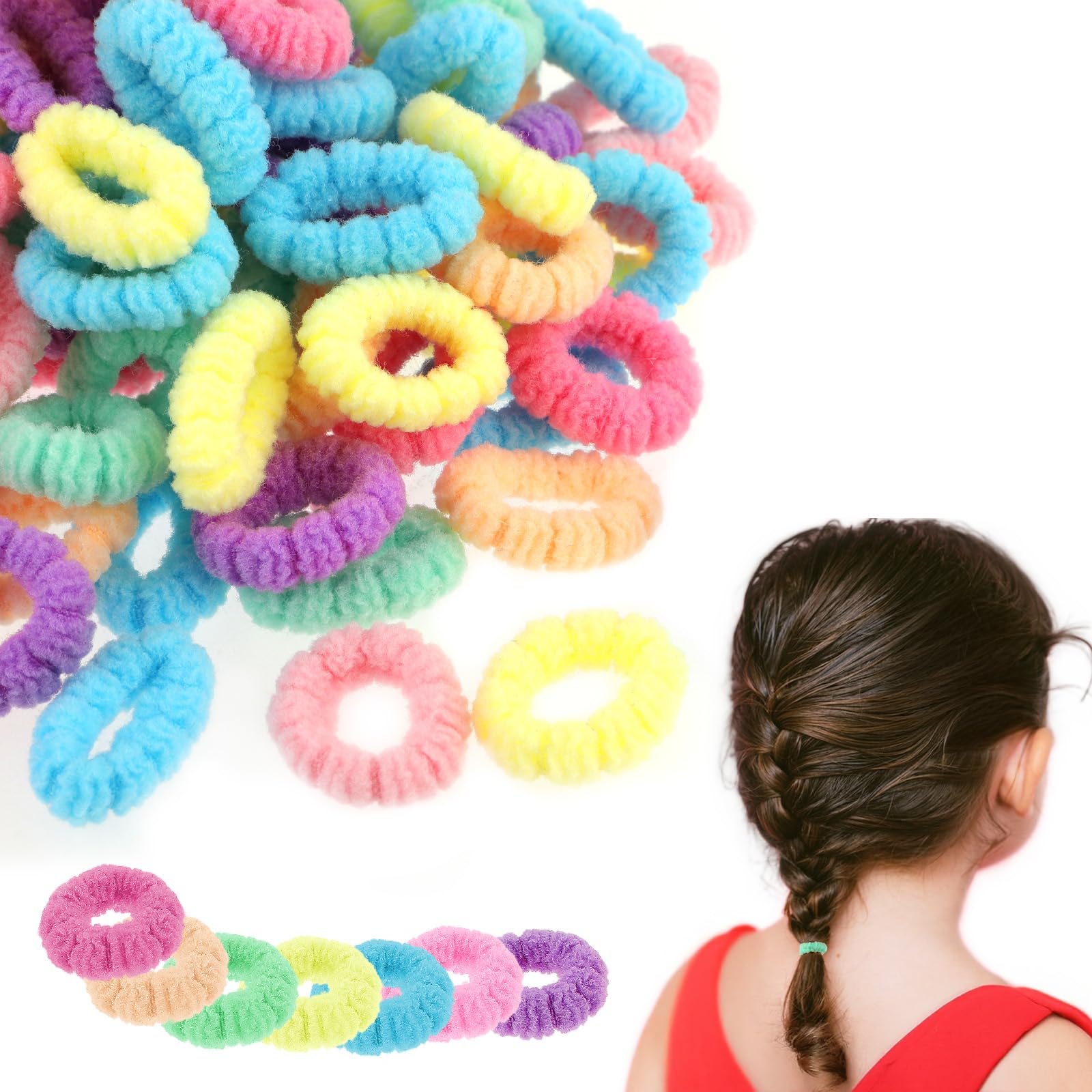 200 bandas elásticas para el pelo de bebé de 2 cm (0,8 pulgadas), sin costuras, para niñas pequeñas, pequeñas bandas de goma multicolor, color caramelo.