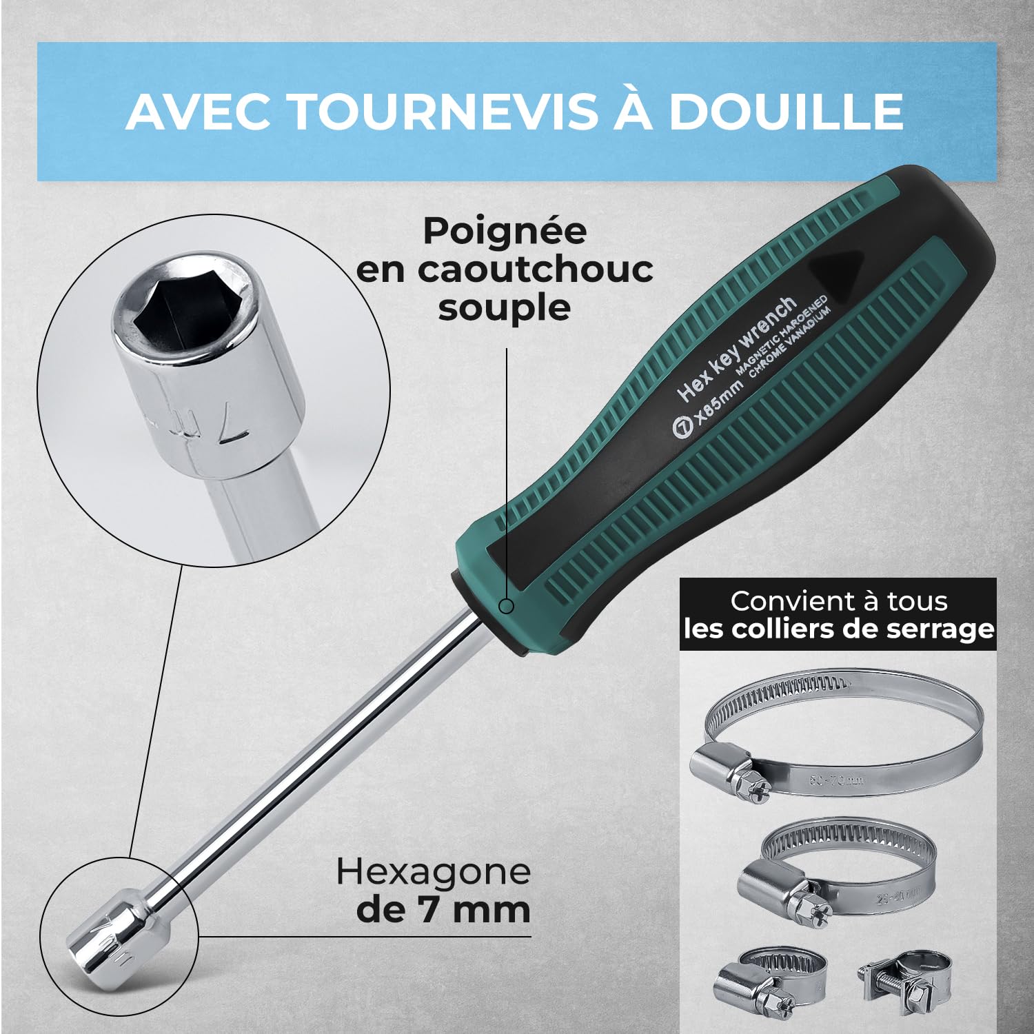 GRAFT support mural de colliers de serrage | 227 pc | Support et tournevis | Colliers de serrage tuyaux | Serrage tuyaux réglable | Colliers de serrage de tuyau | Organizer Rack