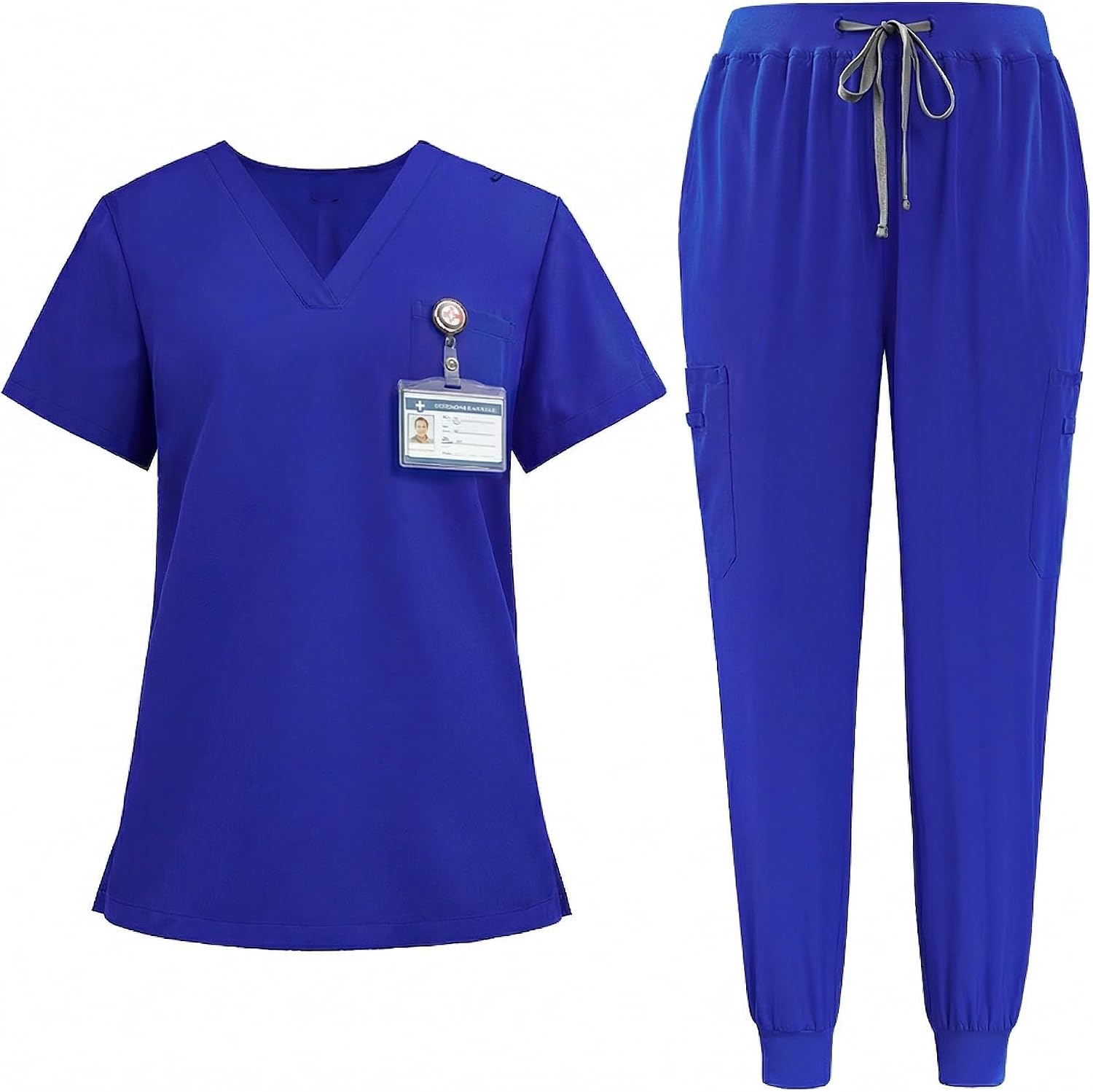 Maizoon Uniforms Unisex Scrub Set Polyester Short Sleeves V Neckline Top and Pants with 3 Pockets Healthcare Work Outfits