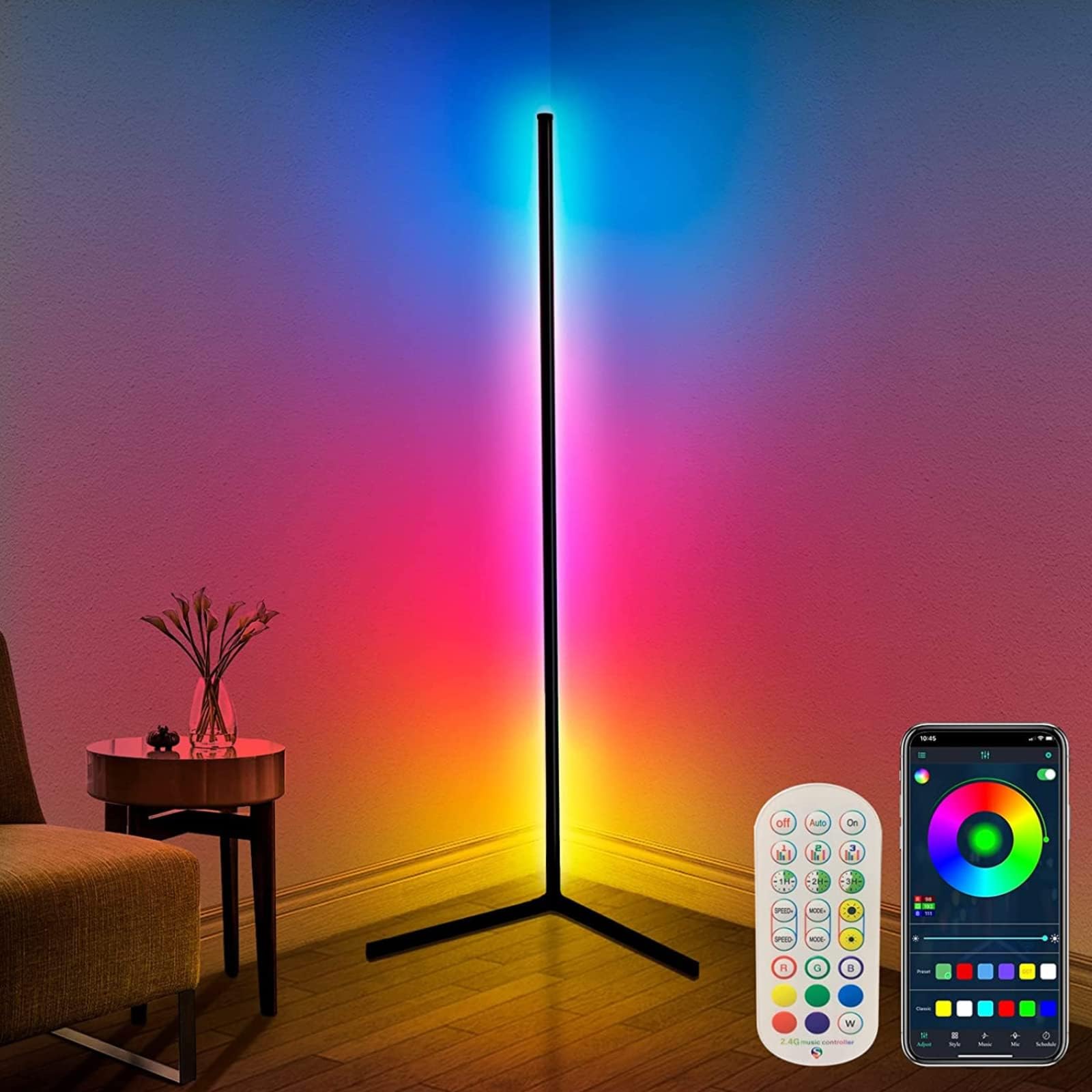LED Floor Lamp, RGB Corner Floor Lamp for Living Room, Dimmable, 1 Pack | TONGLIN 165cm RGB Dimmable Colour Changing, USB Plug Mood Lighting, DIY Mode Corner Lamp with APP/Remote Control/Music Sync - 165cm one pack