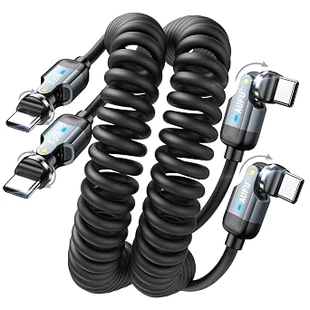 AUFU USB C to USB C Cable 3ft2Pack, Double 180+360 Rotation/Coiled USB C Cable for Car/Car Charger USB C/Type C to Type C for 1Phone 17/16/15, Mac-Book/1Pad Series, Sam-Sung Galaxy Series