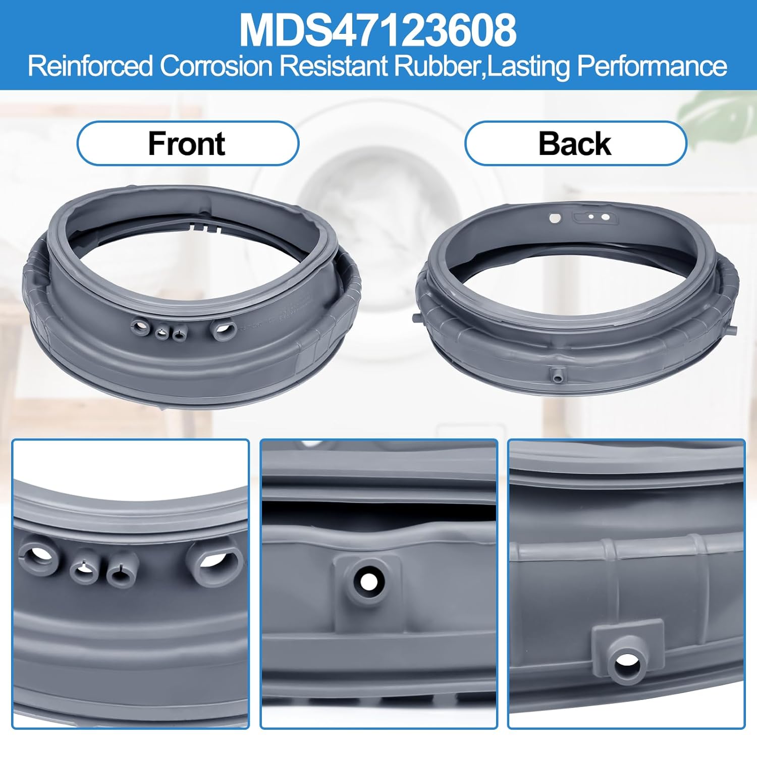 Upgraded MDS47123608 Washer Door Boot Gasket Compatible with LG Kenmore Washer Door Seal, Washing Machine Door Boot Gasket AP5668418 PS6448330 WM4270HWA WM4270HVA WM4070HWA WM8000HVA WM8000HWA/HVA