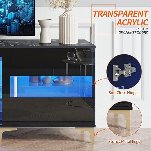 Miniatura 7 de FUTERMUS LED TV Stand for 55606570 inch TV - Gaming Entertainment Center with Tempered Glass Storage, 63" Modern TV Stand for Living Room Bedroom