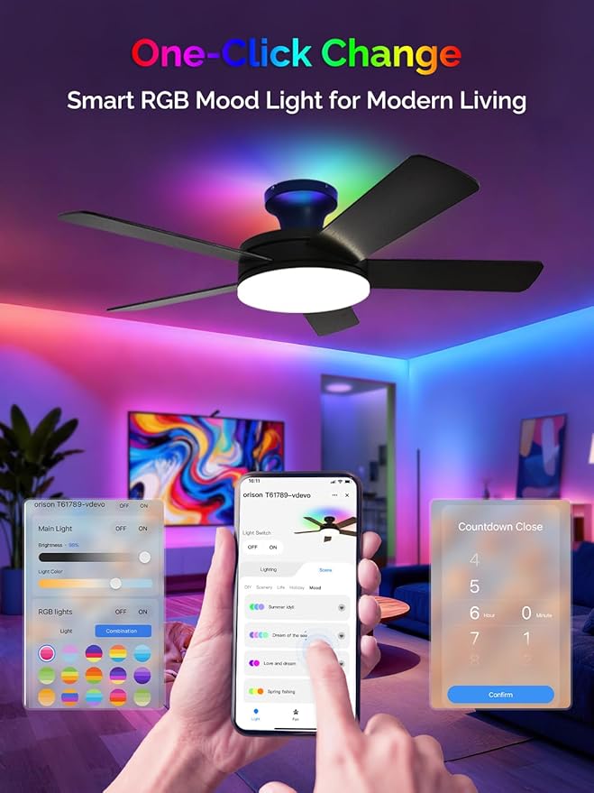 Ventilador de Techo 45 Pulgadas con Luz y Control Remoto/APP miniatura 3