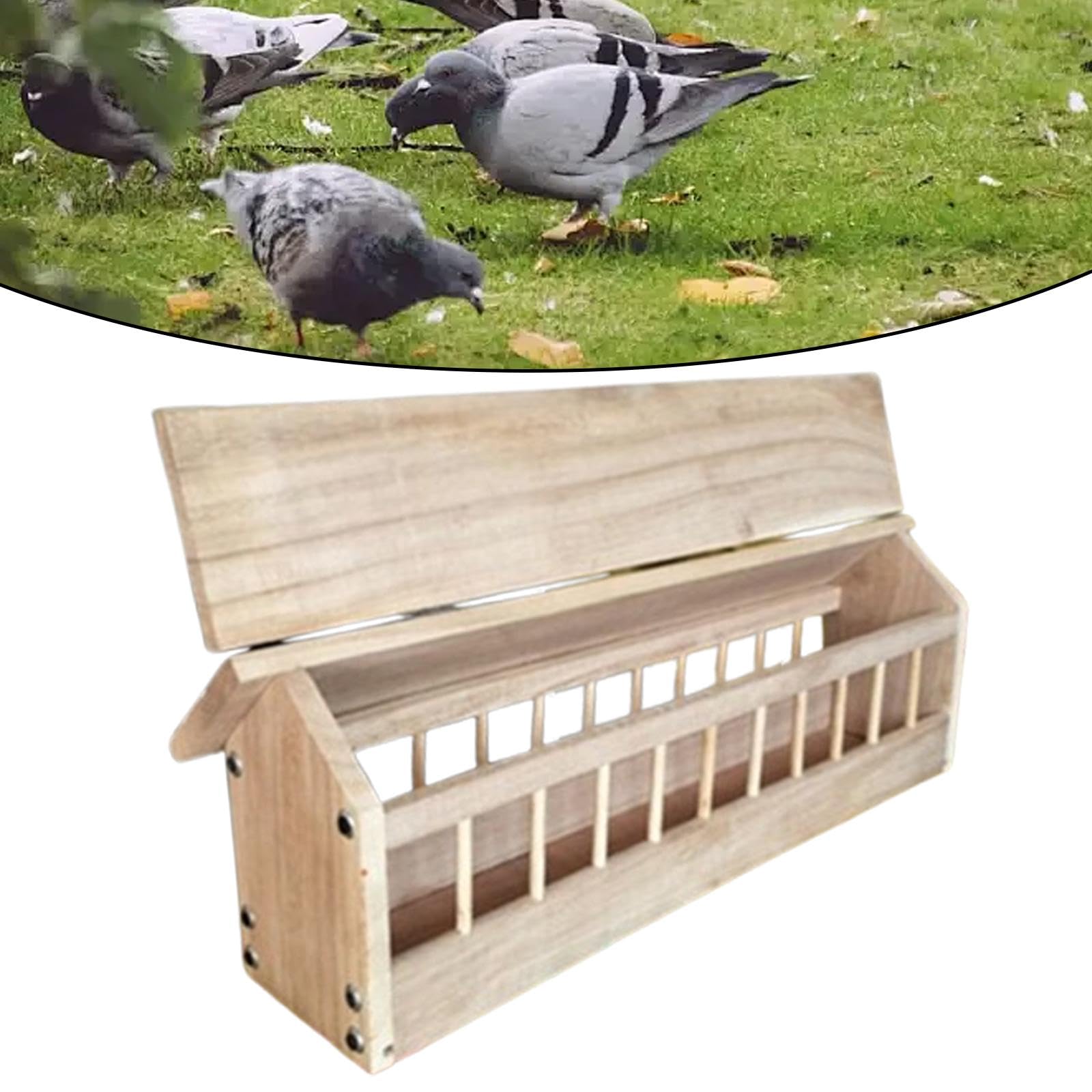 Baoblaze Wooden Pigeon Feeder Bird Feeding Bowl Feeding Dish Chicken Feeder Poultry Food Dispenser for Ducklings Garden Pigeons Farm, 40x11x7cm