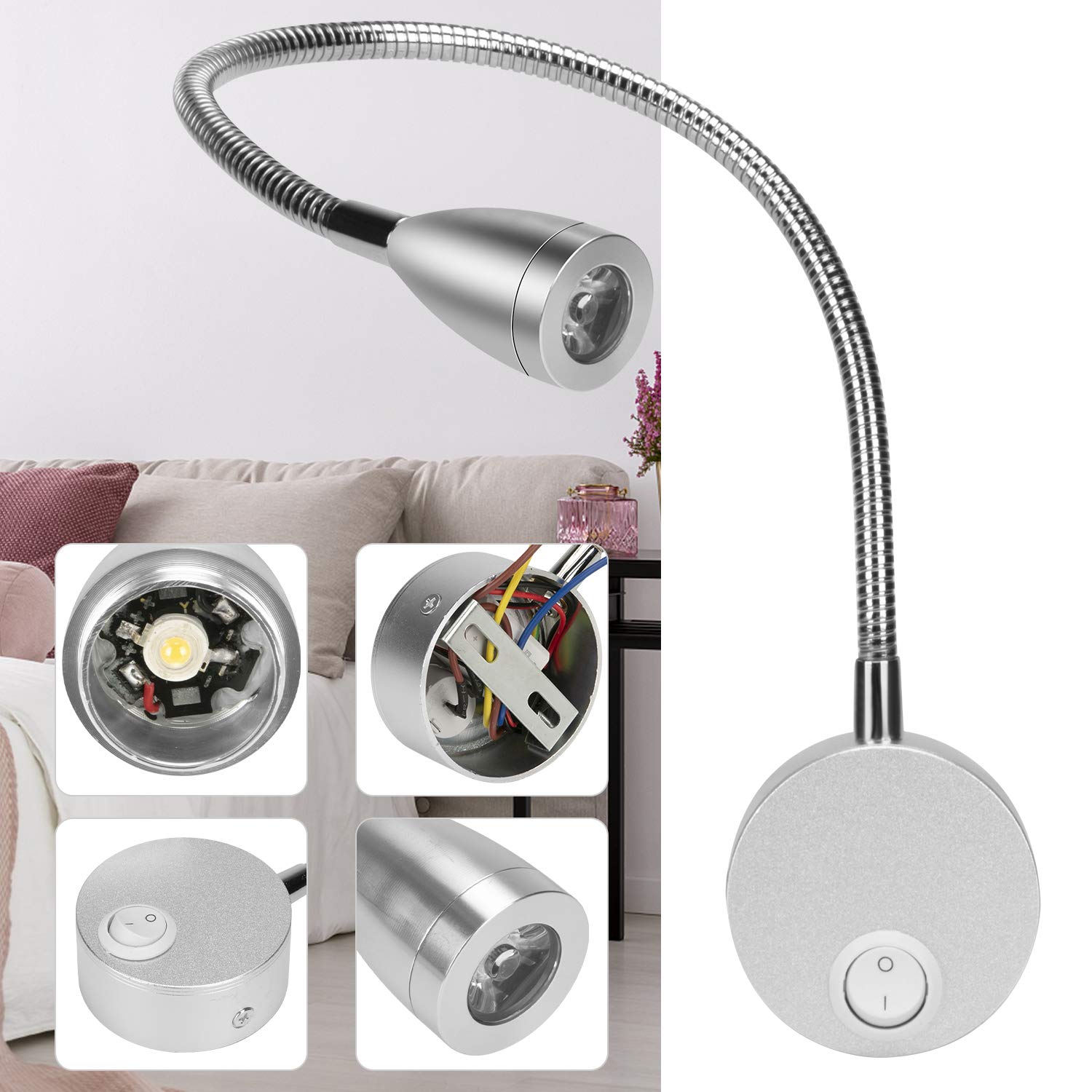 ledmo lampada da Comodino da Parete 4 Luci Collo di Cigno Luce 3W 3000K Bianco Caldo