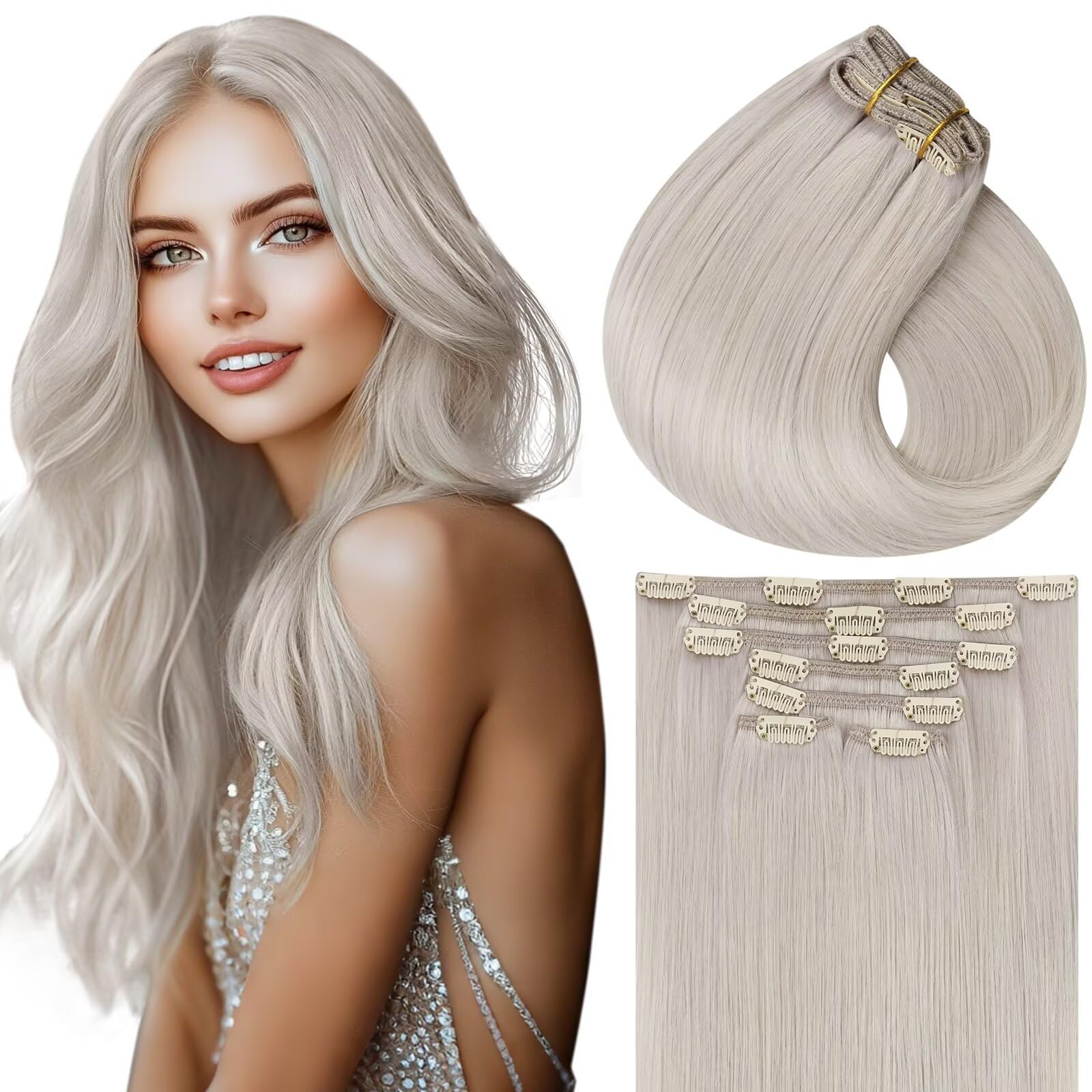 Vivien Brown Clip in Hair Extensions Darkest Brown to Light Brown Balayage Hair Extensions for Women Clip in Hair Extensions Human Hair 22 Inch 120g 7pcs #2/8/2 — view 37