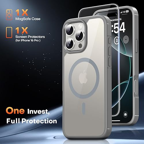 Miniatura 420 de TAURI Funda magnética 2 en 1 transparente para iPhone 14 Pro, compatible con Magsafe [no amarillenta] con protector de pantalla, protección de grado