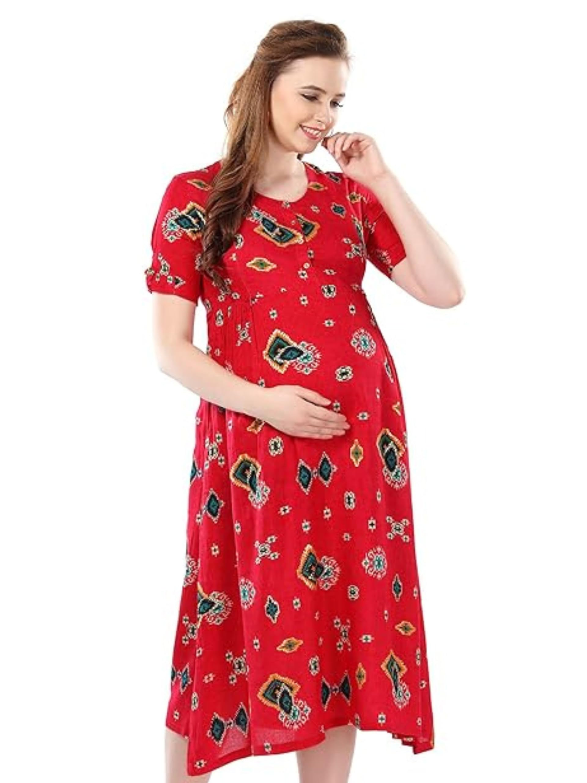 Women's Rayon A-Line Maternity Nursing Kurti & Calf Length Dress-image-40
