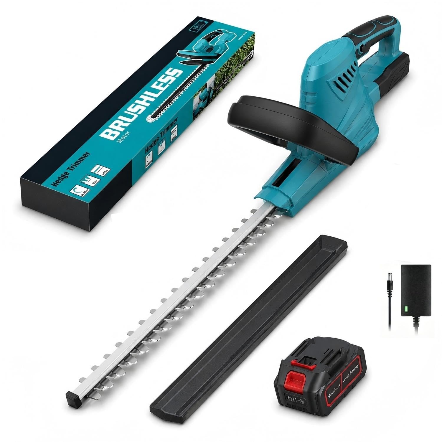 Akku Heckenschere 21V mit 2X 3,0Ah Akku, 1000W Bürstenloser Motor, 51 cm Klinge, Schnittstärke 15 mm, Kabellose Heckenschere für Hecken, Sträucher und Büsche (3,0 Ah)