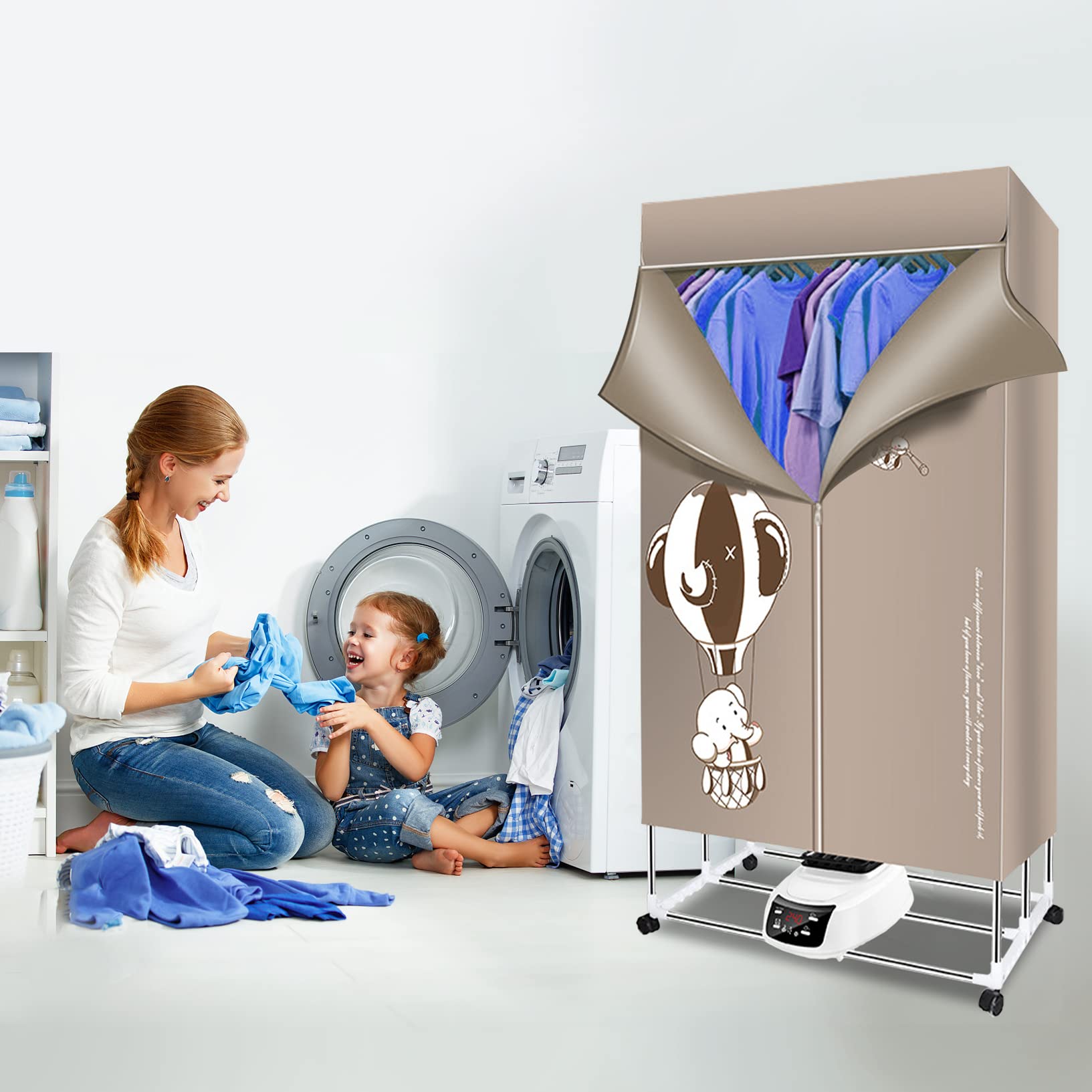 Secadora de Ropa Portatil, Alta Capacidad 430L 30 kg Tender Electrico 1200-1500 W 2 Niveles Secador Eléctrico de Ropa para Interiores para Todas Las Telas Con Control Remoto
