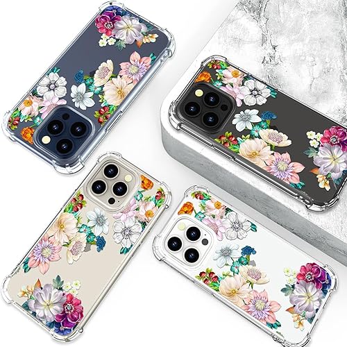 Miniatura 3 de Funda para iPhone 15 Pro con diseño floral, bonita funda transparente con diseño, femenino para mujeres y niñas, funda transparente floral