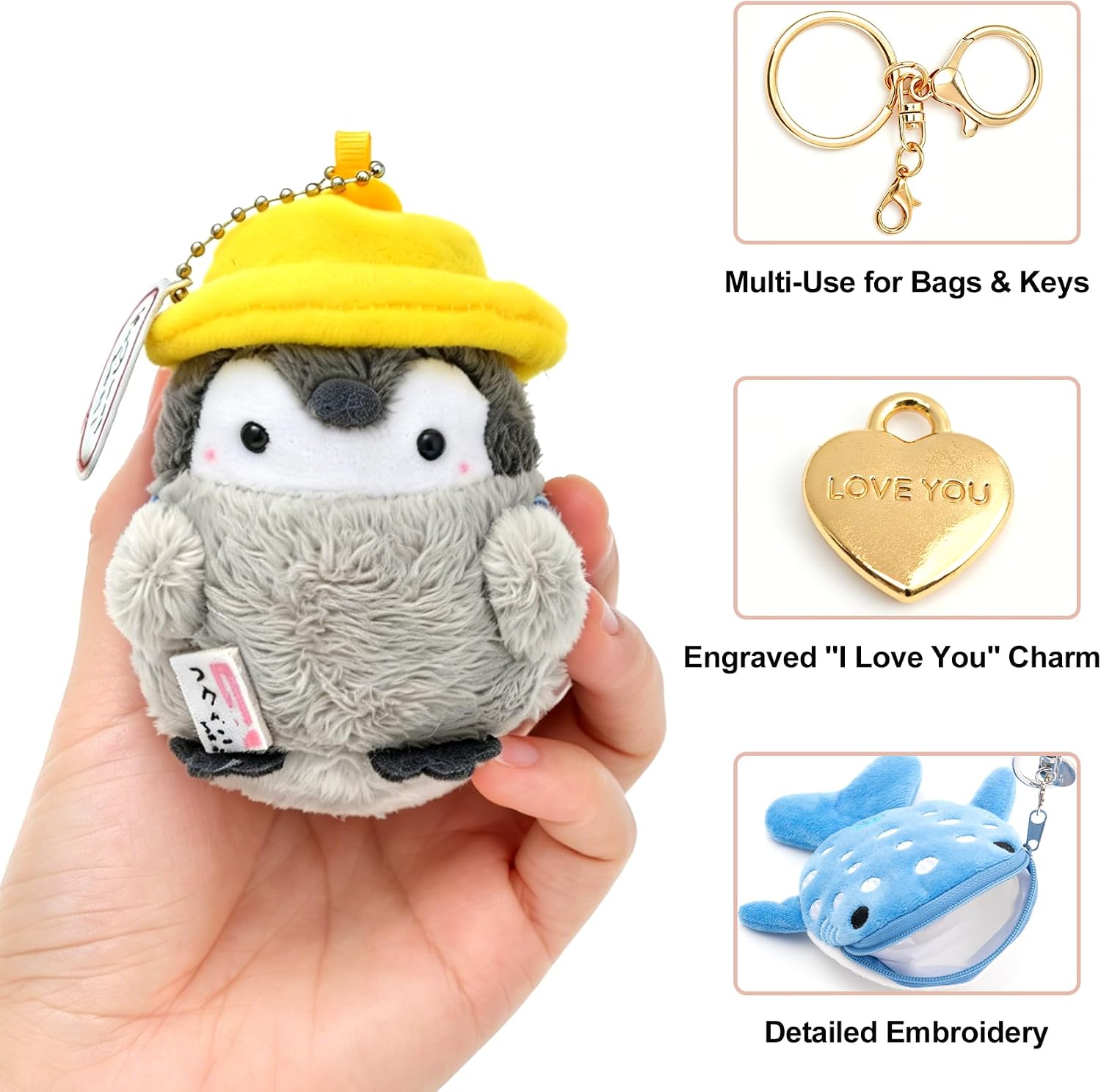 Cute Penguin Plush Keychain & Whale Shark Coin Purse, Kawaii Bag Charms, Accessories for Backpack, Handbag, Women