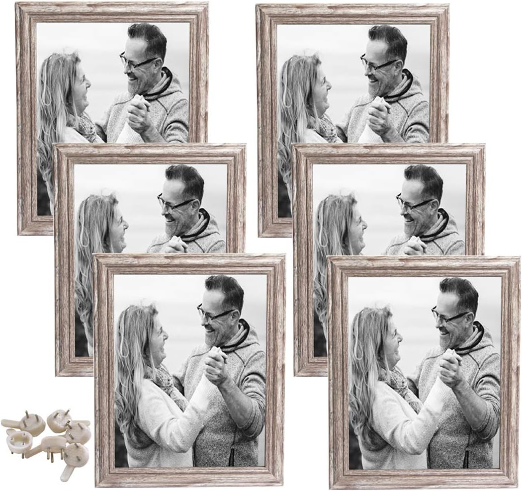 Rustic Wall 8x10 Picture Frames Glass Wood Photo Frames Set for Family Home and Office 6 Pack