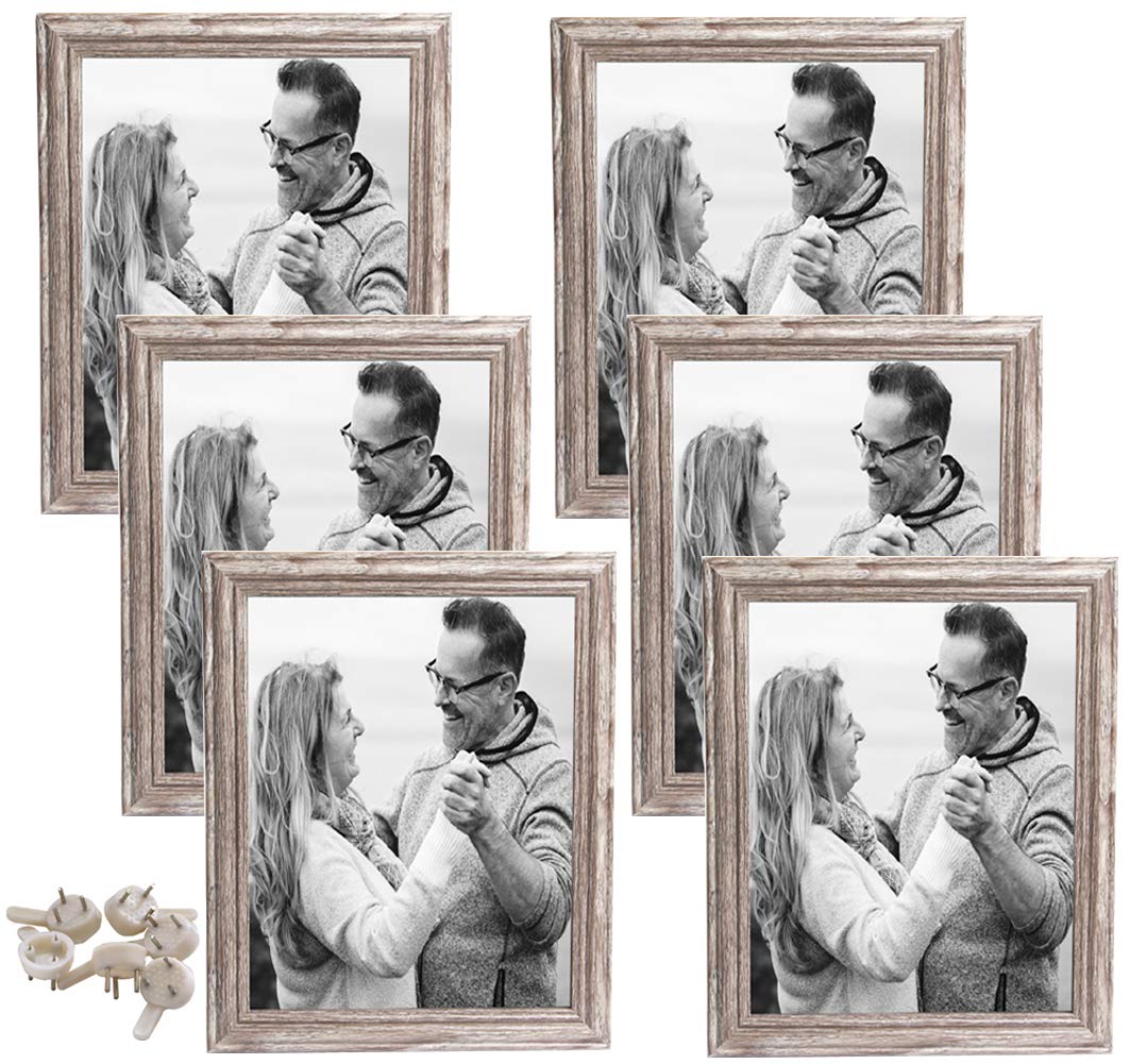 Rustic Wall 8x10 Picture Frames Glass Wood Photo Frames Set for Family Home and Office 6 Pack