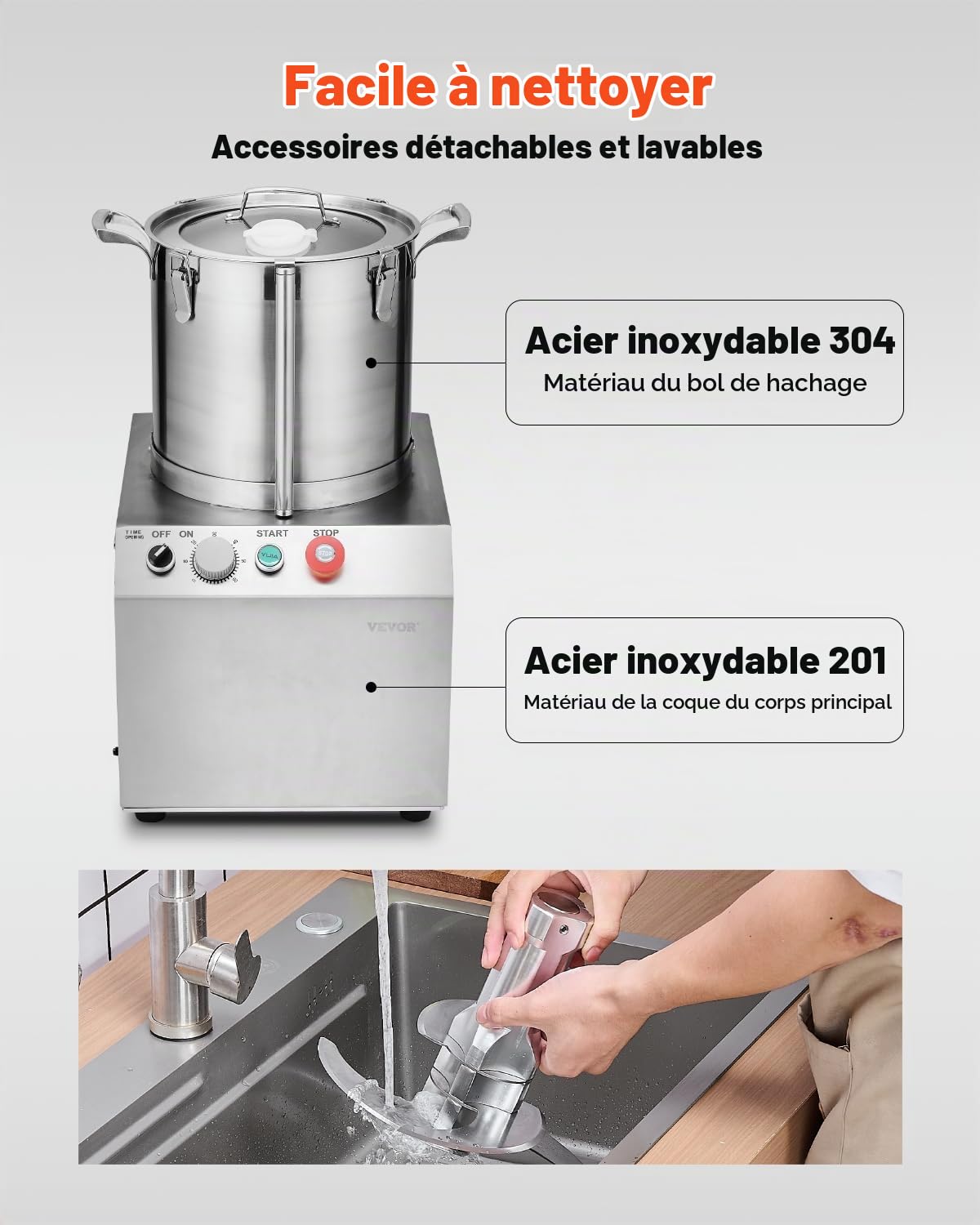 VEVOR Robot Culinaire et Hachoir à Légumes 15 L, Robot Multifonction en Acier Inoxydable de Qualité Alimentaire, avec 2 Lames Supplémentaires en S, pour Hacher Rapidement Fruits, Restaurant, Maison