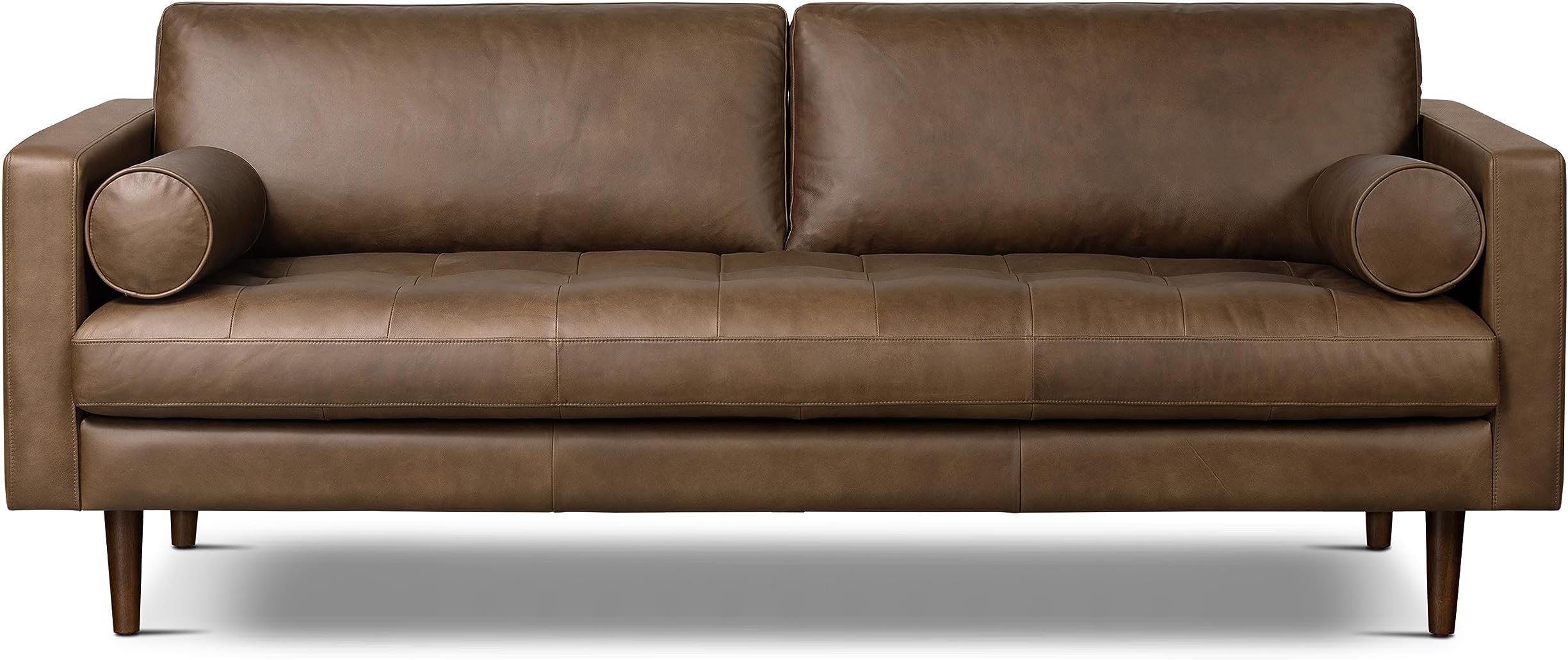 Napa 88.5" Sofa – Cocoa Brown Full-Grain Pure-Aniline Italian Leather, Feather-Down Cushioning, Kiln-Dried Solid Wood Frame, Walnut Legs