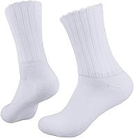 Women's White Slouch Socks 100% Cotton Cozy Terry Calf Socks Double Layer Cuffs Size 5-9 Breathable Winter Comfort