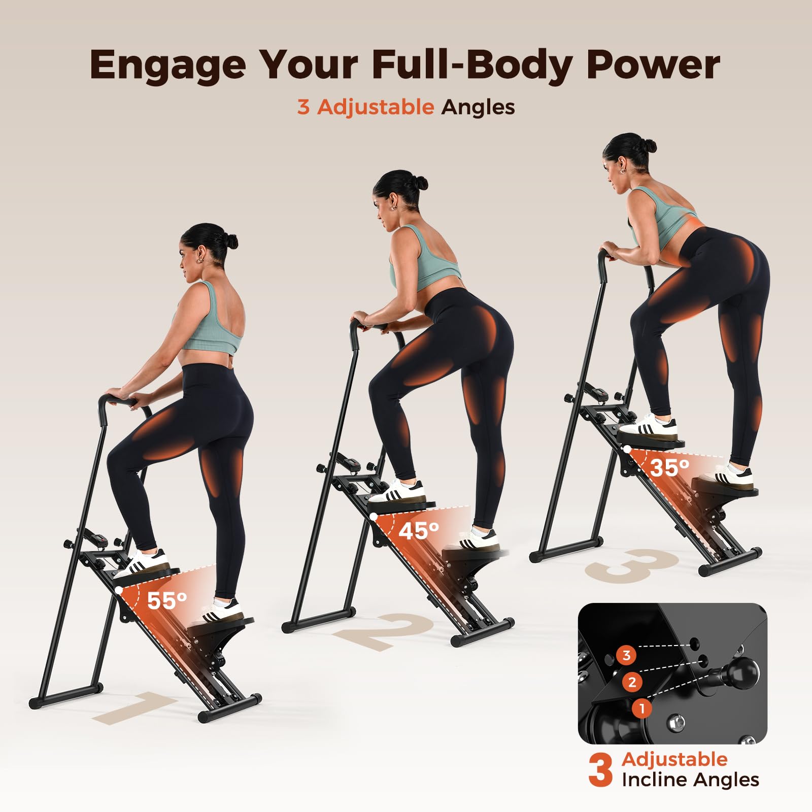 Sportneer Escalera plegable para gimnasio en casa, resistencia ajustable, escalador vertical con manillar,