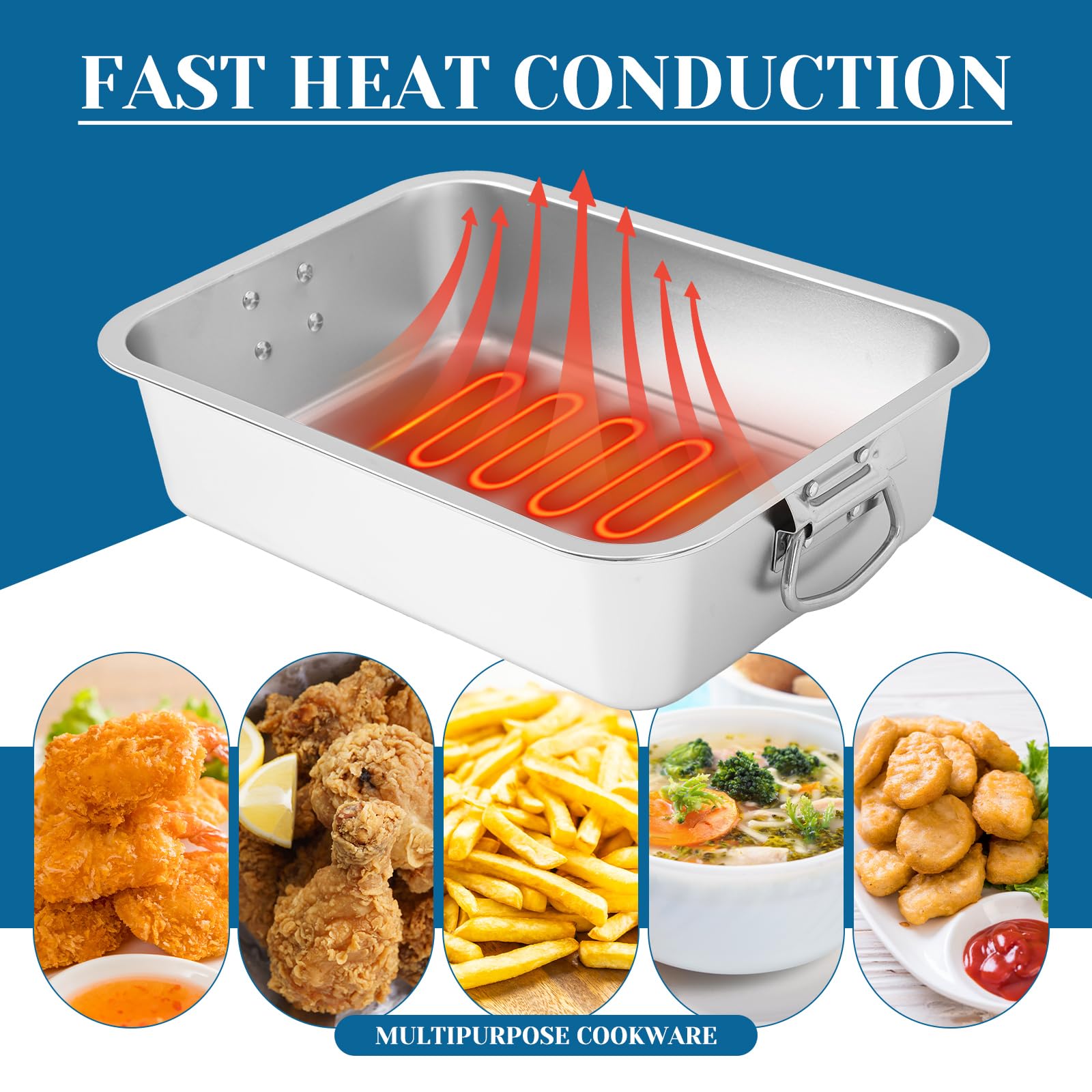 Teenyyou Sartén profunda con cesta de acero inoxidable de 10 cuartos de galón, freidora con cesta rectangular para perros de maíz con termómetro de aceite para cocinar patatas fritas pollo