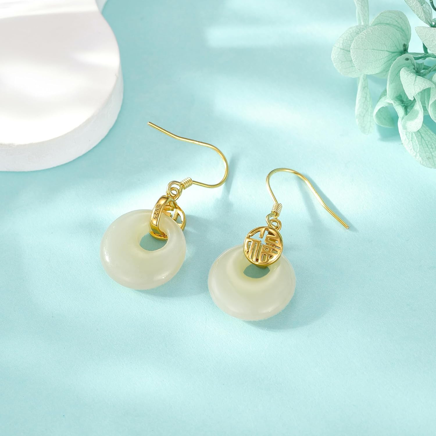 Natural Jade Earrings 18k Gold Plated Sterling Silver Natural Jade Dangle Drop Earrings Jewelry for Women Gifts - Image 2