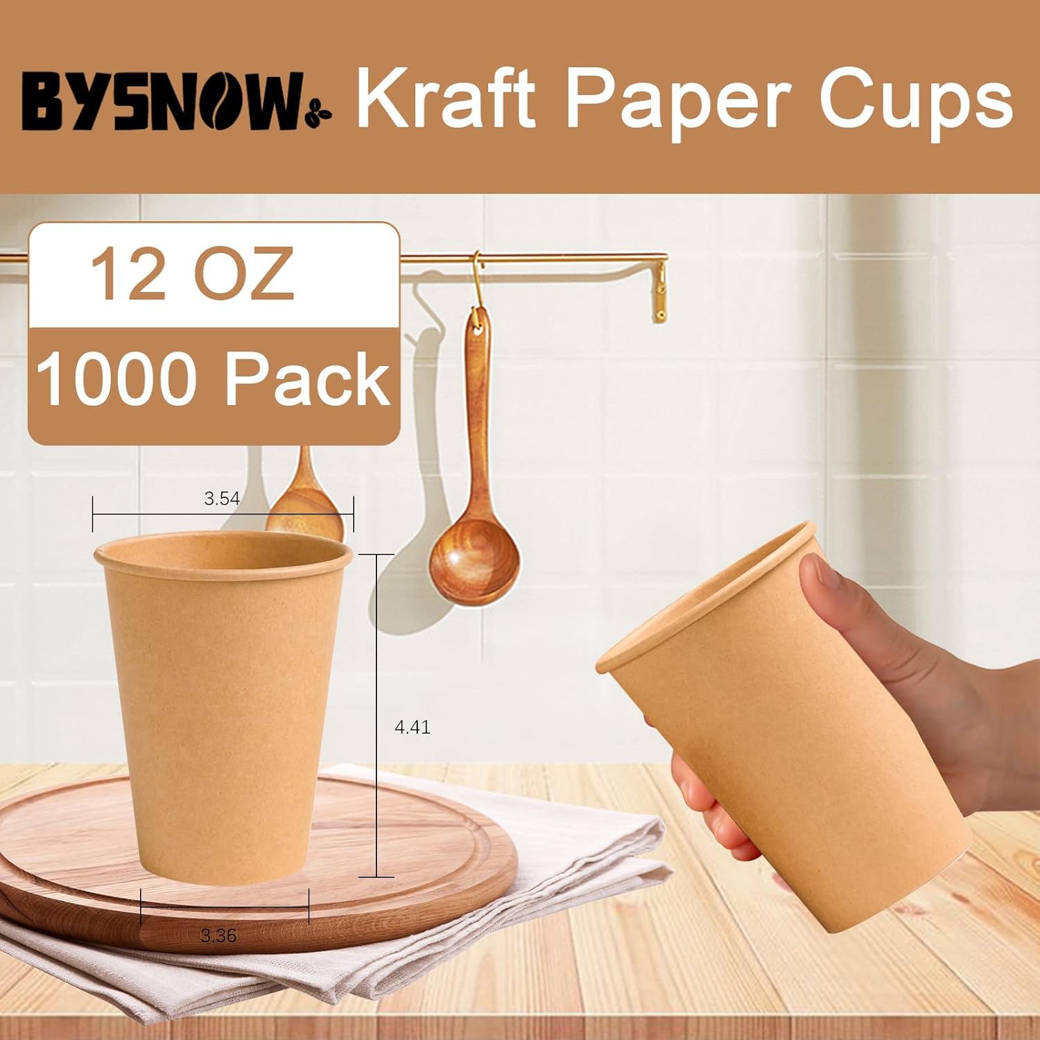 1000 Pack 12 oz Paper Coffee Cups, Disposable Kraft Coffee Cups, Hot/Cold Drinking Cup for Water, Coffee, Juice