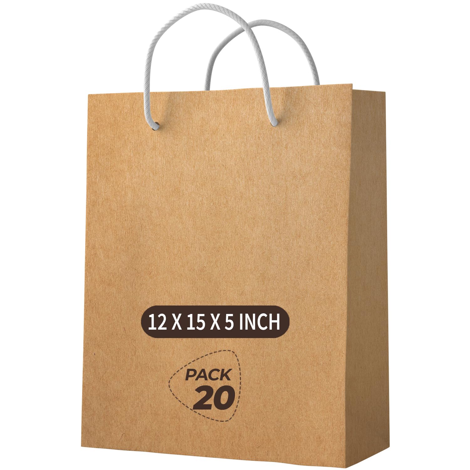 VAAIMAI Kraft Handmade Paper Bags 12X15X5 Inch Online Food Delivery, Grocery, Online Orders Delivery, Departmental Stores Multipurpose Paper Covers Natural Brown, Pack of 20