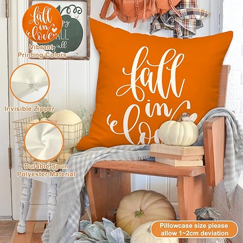 Miniatura 6 de Ywlake Juego de 4 fundas de almohada de otoño de 16 x 16 pulgadas, fundas decorativas de cojín de 16 x 16 pulgadas, fundas de almohada otoñales de