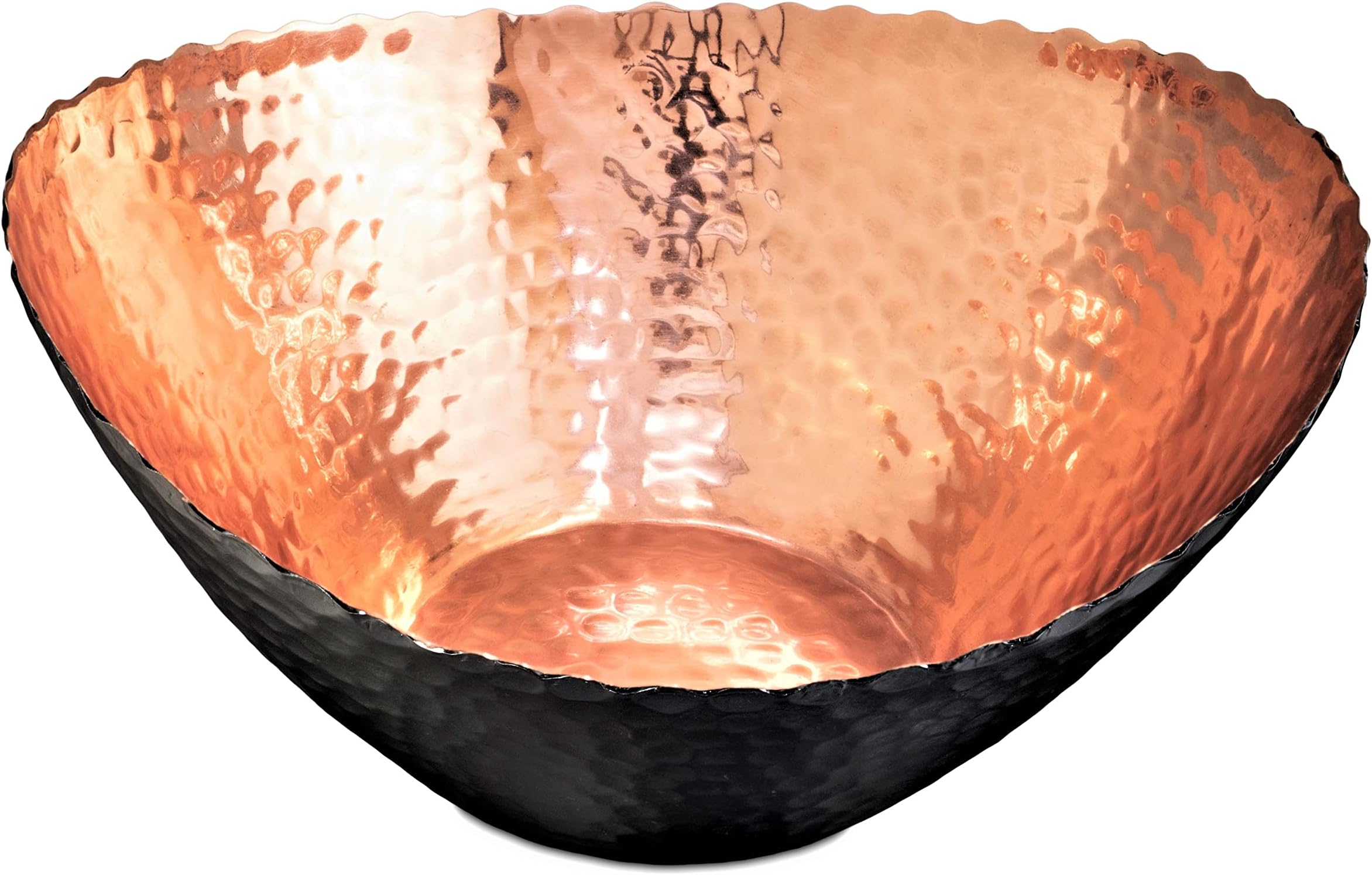 Monarch Abode Hand Hammered Modern Decorative Fruit Bowl Serving Bowl, 7.5 x 6.75, Black/Copper