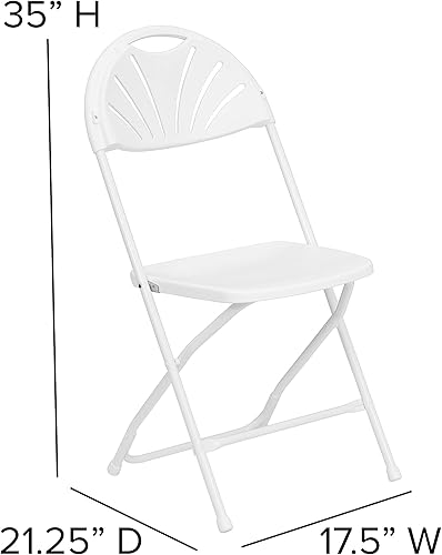 Miniatura 2 de Paquete de 2 sillas plegables de plástico blanco con respaldo de ventilador de 650 libras