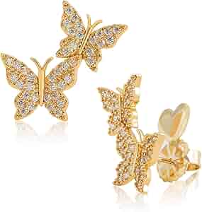 Amazon.com: CZ Butterfly Studs Earrings - 14K Gold Plated CZ