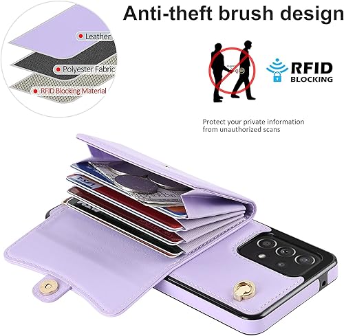 Miniatura 3 de Asuwish Funda para teléfono Samsung Galaxy A53 5G con bloqueo RFID, tarjetero y correa cruzada para muñeca, soporte para celda de cuero, accesorios