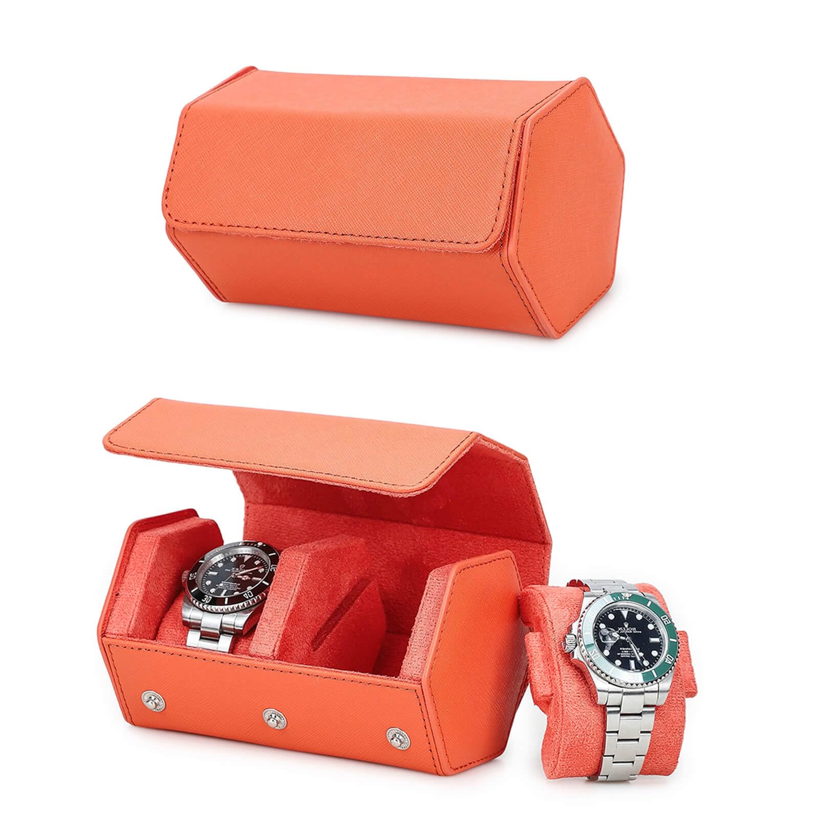 HVMBEUGOS Hiram Hexagon Watch Travel Case Genuine Leather 2 Watches Roll Case Watches Storage Box Protective Organizer for Wrist Watches