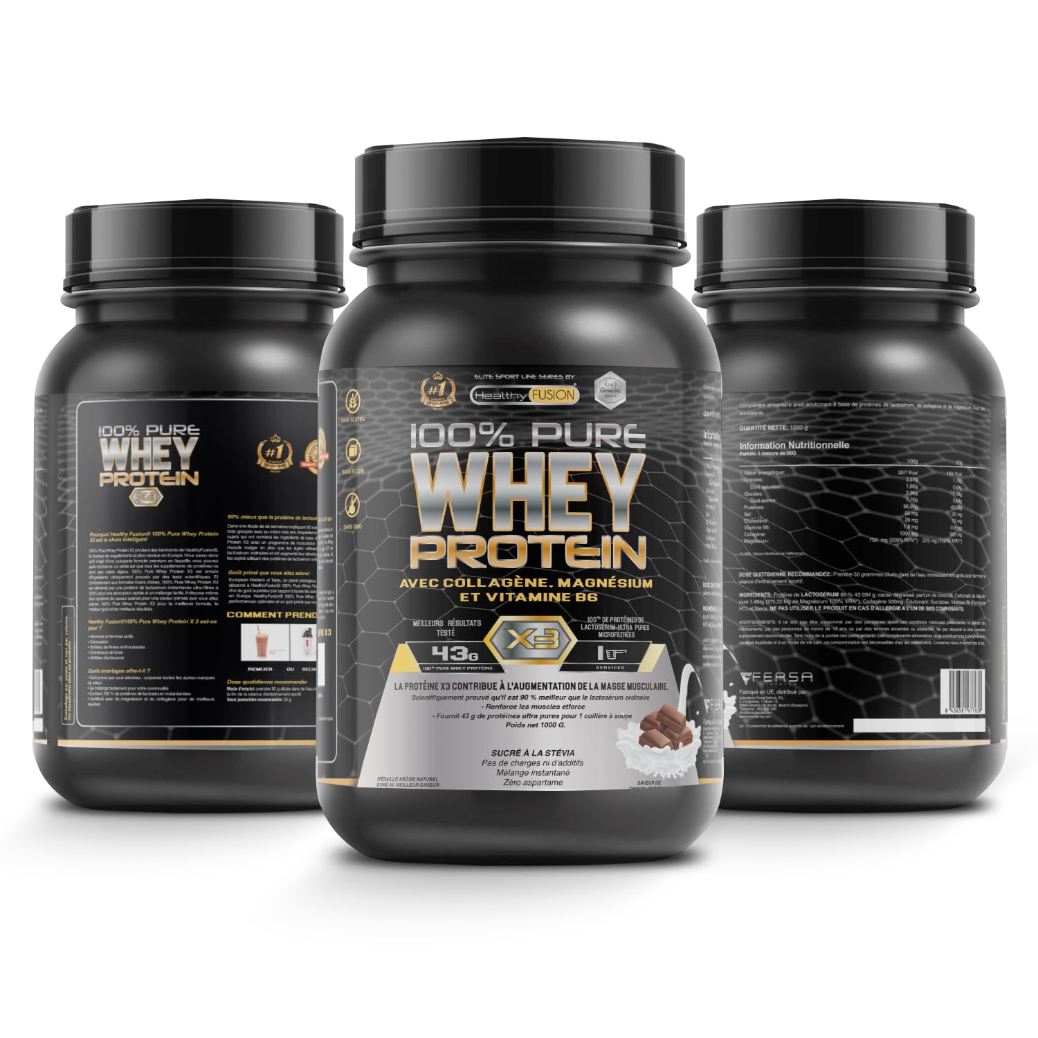 Healthy Fusion Whey Protein | 43 g/dose Protéine Whey Pure avec Collagène, Magnésium et Vitamine B6 | Augmente la masse musculaire, améliore l’entraînement et renforce les articulations | 1000 g