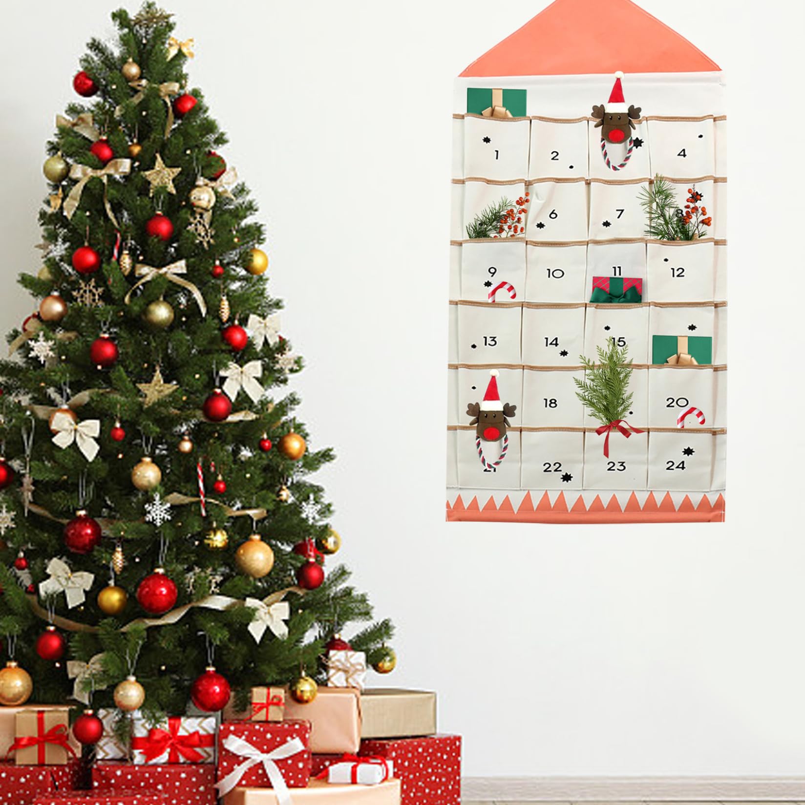 Calendario dell'avvento in tessuto con 24 tasche calendario avventato avventato per riempirti un calendario di cambio di cambio di cambio di natale di natale riutilizzabile per ornamenti nataliz.