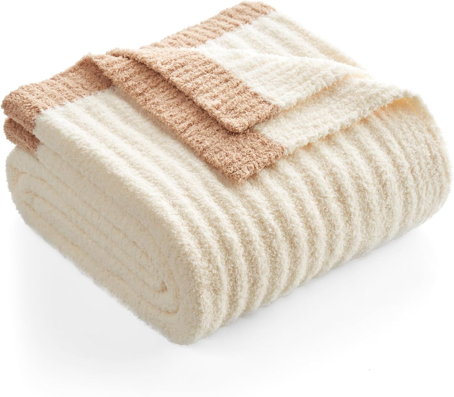 snuggle sac soft ribbed throw blanket for couch, luxurious fluffy cozy knit throws for all season, reversible warm microfiber blankets for couch, sofa, travel, cream, 50x60 inches