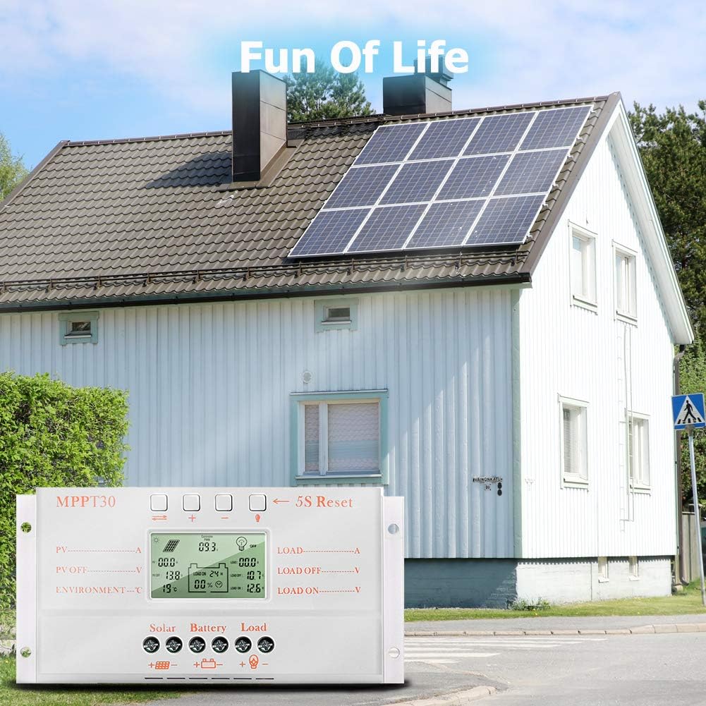 SolaMr 20A Solar Charge Controller MPPT 12V/24V Intelligent Solar Panel Charge Controllers with LED Screen Display USB Port 5V Output Solar Panel Battery Regulator