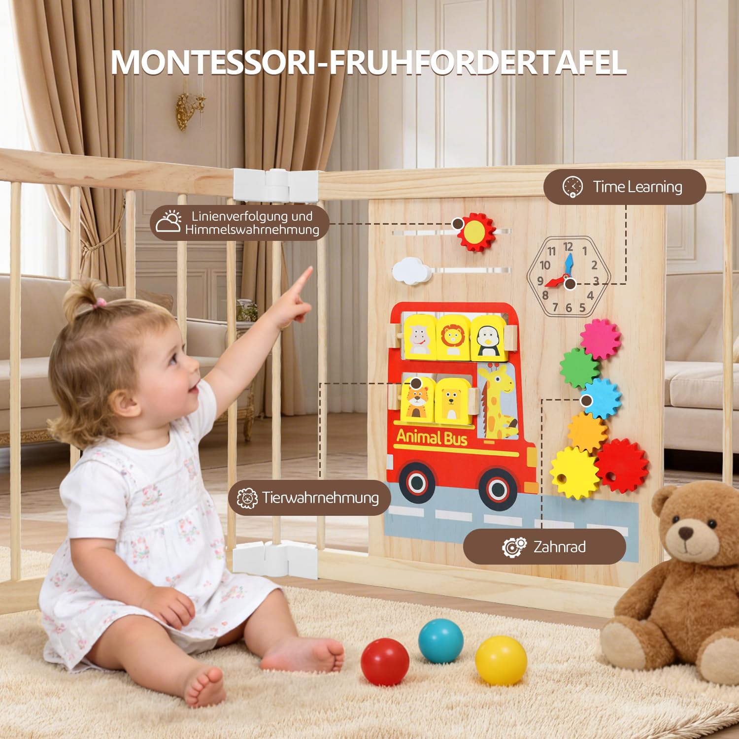 Box Bambini in Legno, Grande Recinto per Bambini Pieghevole con Porta, Regolabile Dimensioni&Forma, Portatile, Lavagna, Montessori Tavola dei Giocattoli, Sicurezza Centro Attività Espandibile